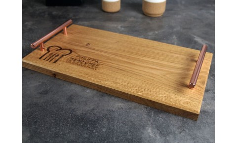 Personalised Oak Tray with Copper Handles | 220 X 400